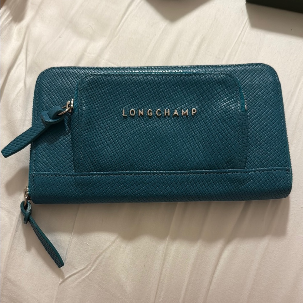 Longchamp Blue Clutch Textured Leather Wristlet